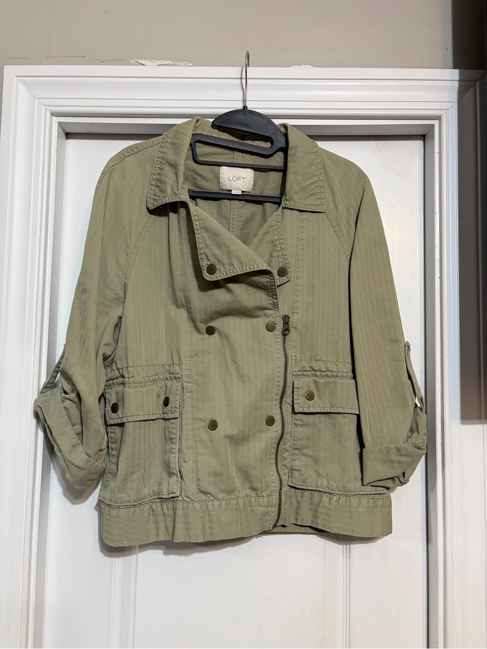 LOFT Olive Green Utility Jacket with Button Detail
